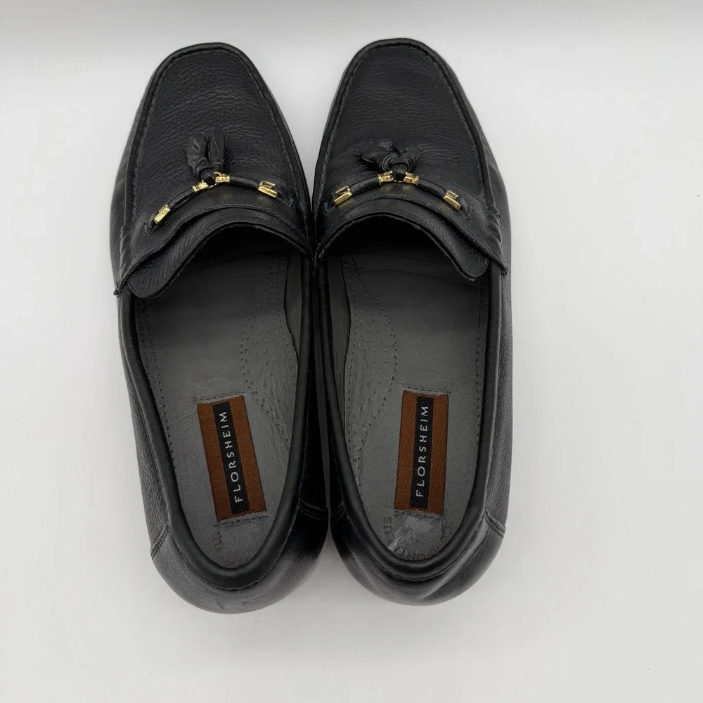 Florsheim Men's Padron Pebbled Leather Penny Loafer Tassel Black Size 9.5 D